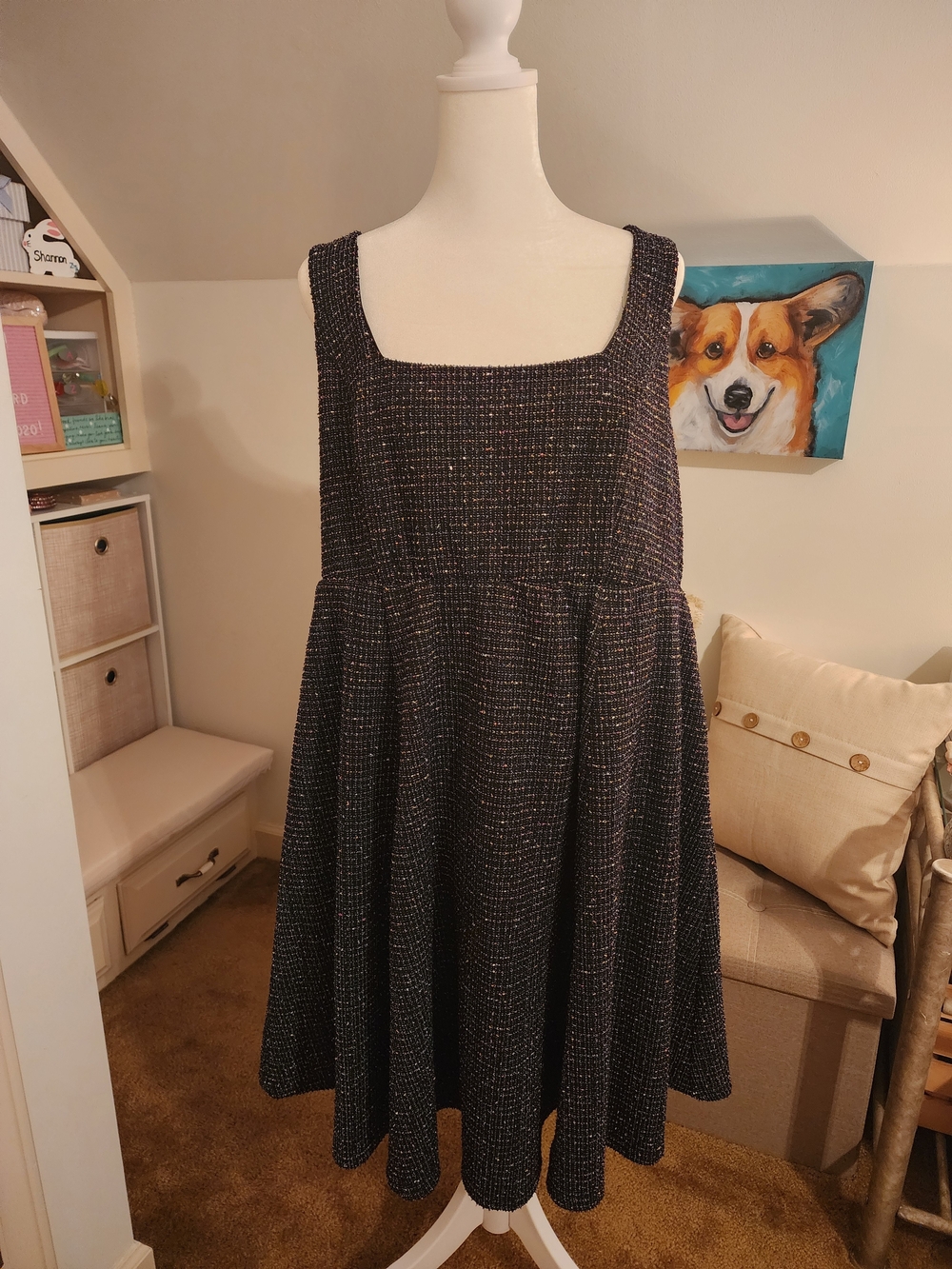 Torrid Black Tweed Square-Neck Midi Dress with Multicolor Thread